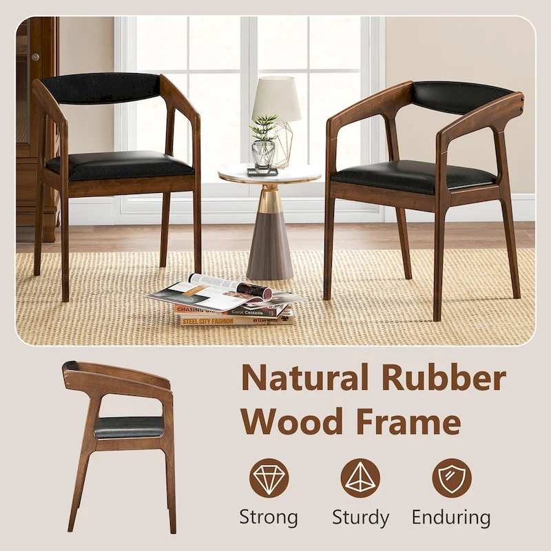Gymax Set of 4 Accent Chairs PU Leather Upholstered Armchairs w/ Cozy