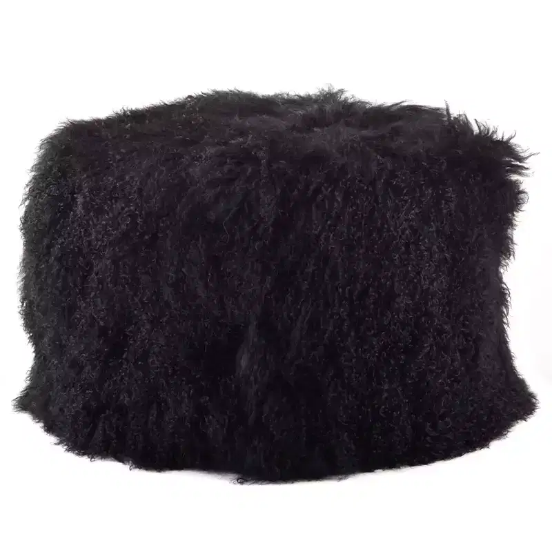 Saro Lifestyle Real Mongolian 100% Wool Lamb Fur Pouf Ottoman Square