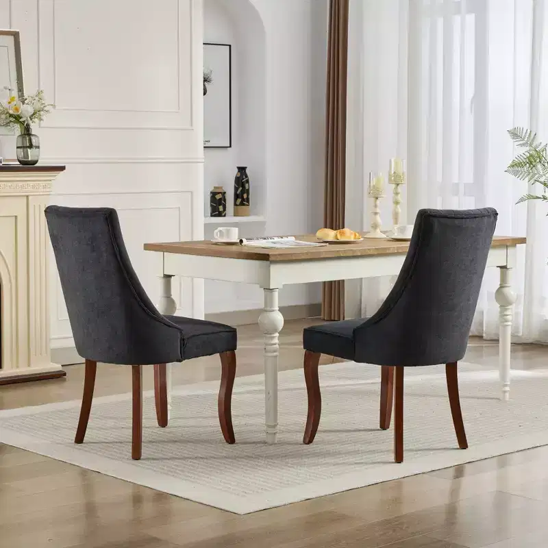 CLIHOME Set of 2 Rayon Cloth Flocking Linen Dining Chairs Channel Kitchen Dinner Chair Comfy Fabric Upholstered Accent Chair