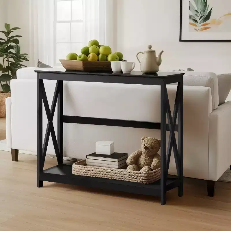 2-Tier X-Design Console Table Sofa Side End Table for Living Room