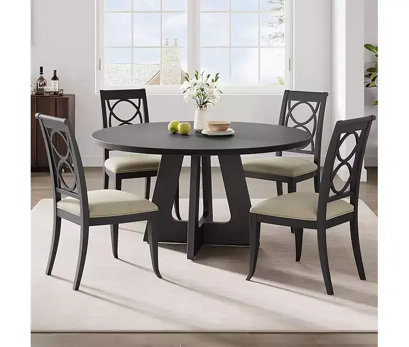 47 Round Farmhouse Dining Table for 4C6, Large Rustic Gray Wooden Table for Dining Room or Living Room, Table Only