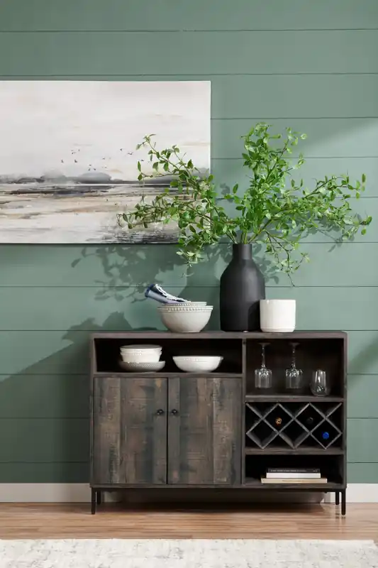 Dining Server with Storage & Built-In Wine Rack, 45W - Distressed Brown