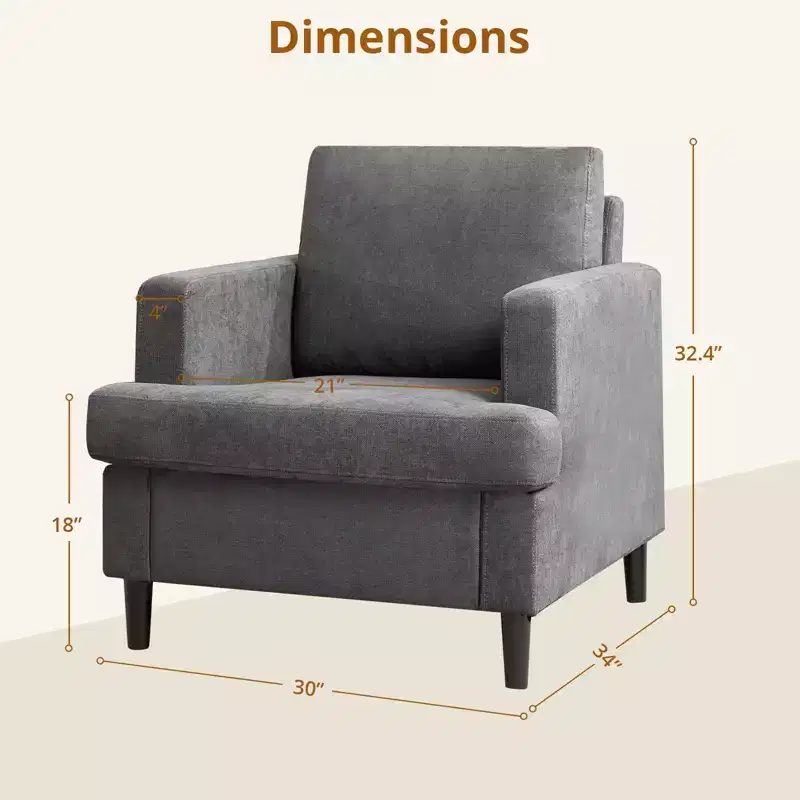 COZONY Modern Accent Chair with Linen Fabric, Upholstered Armchair with Wood Legs, Comfy Living Room Chair for Bedroom, Reading Room, Office