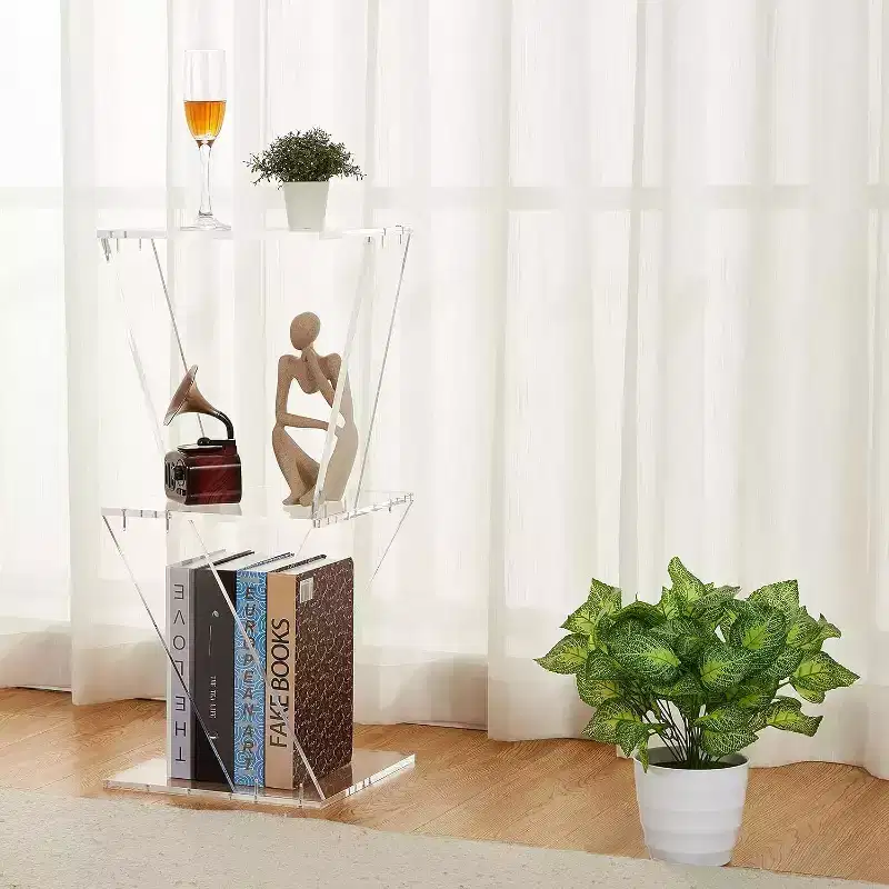 3 Tier Acrylic Ladder Bookcase, Clear Wall Mounted Bookcase,Multi-purpose Bookcase for Living Room, Bedroom, Office