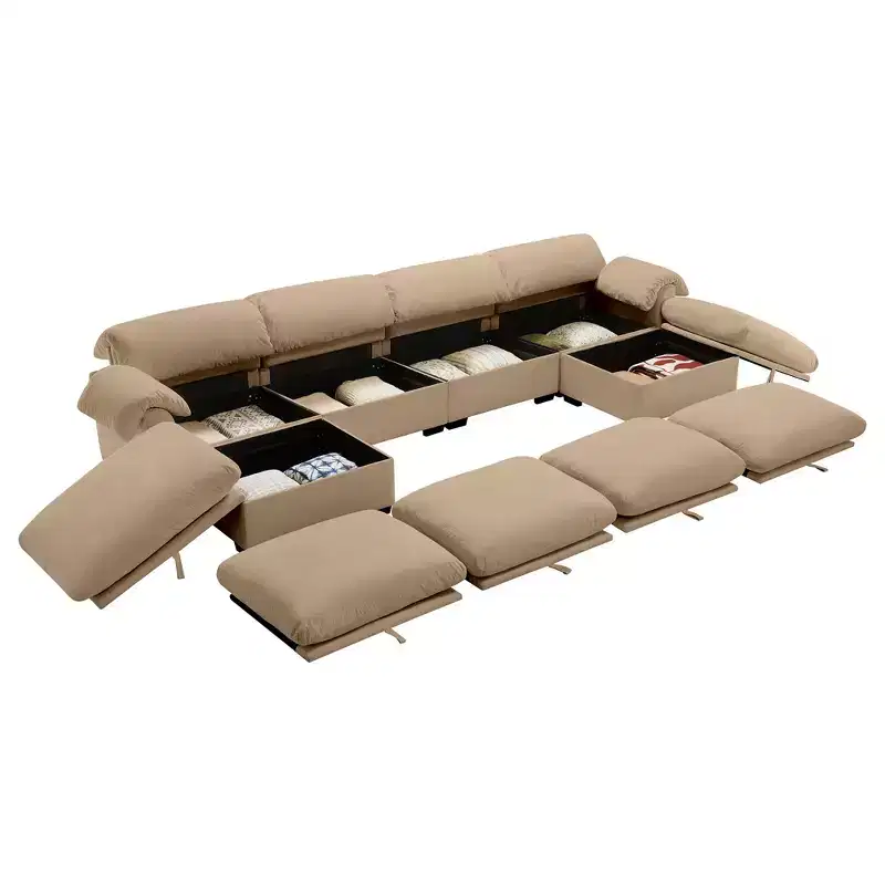 Massive U-Shaped Sectional Sofa, Cloud-Soft Couch with Storage Seats & Ottomans, 4-Seater Deep Seating Modular U Couch