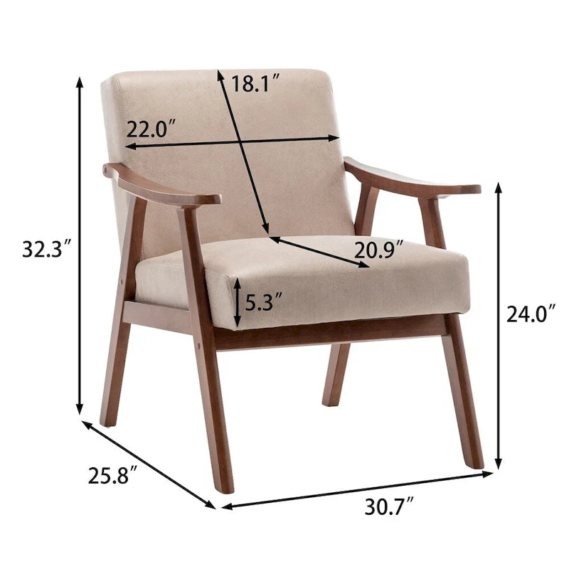 Mid-Century Modern Chair,Living Room Chair with Solid Wood Frame