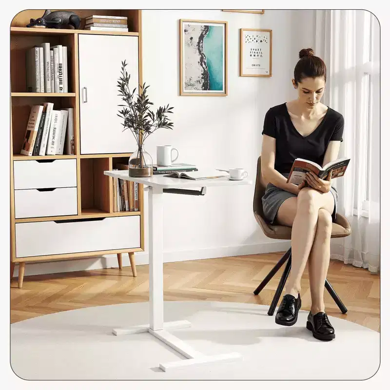 MAYEERTY Overbed Table with Wheels Adjustable Computer Desk Wood End Table