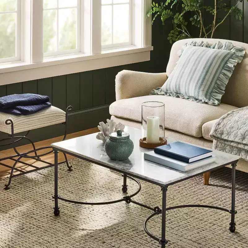 Metal and Marble Coffee Table White Carrara Marble/Dark Bronze