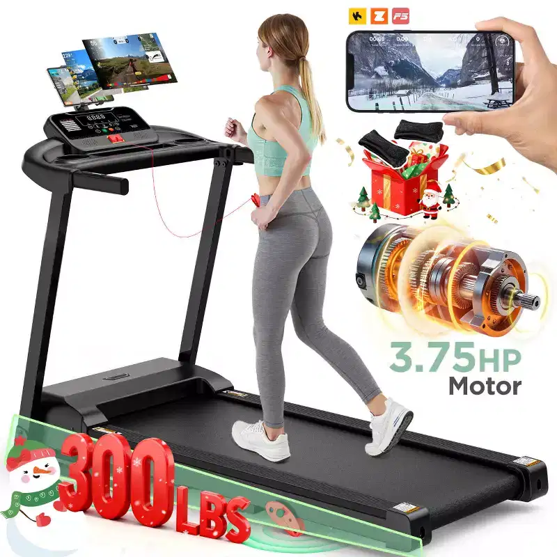 300LBS Capacity Folding Treadmill w/ Incline for Home, 3.75HP Portable Treadmill, 71 Program, Shock Absorption Belt,Walking Running Exercise Machine