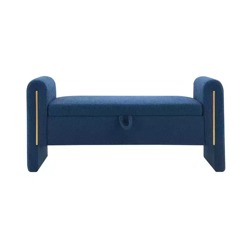 TUYOHW Modern Bed End Bench with Arms and Storage, Upholstered Large Foot Rest Stool, Comfy Window Vanity Bench for Living Room, Navy Blue