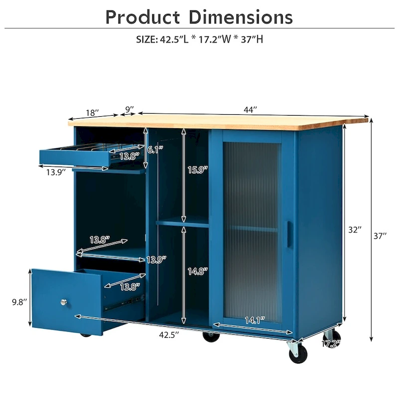 Kitchen Island with Drop Leaf,LED Light Kitchen Cart on Wheels