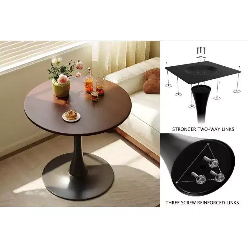 MAYEERTY Modern Walnut Round Coffee Table MDF Top and Steel Base Tulip Round Kitchen Table