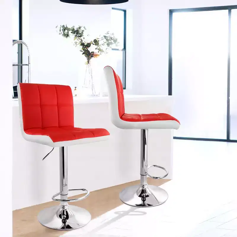 Set of 2 Faux Leather Tufted Adjustable Height Bar Stools