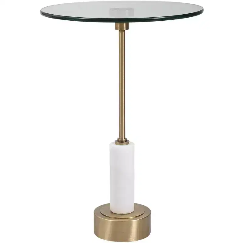 Uttermost Modern Brushed Brass Round Accent Table 15 3/4 Wide Gold Glass Tabletop for Living Room Bedroom Bedside Entryway House