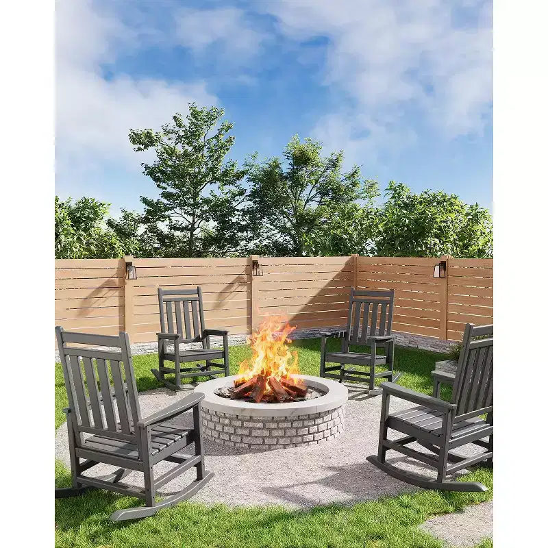 TROPOW Outdoor Rocking Chair, All Weather HDPE Plastic Patio Rocker Chair with Wide Armrests, Classic Fire Pit Chair for Porch, Deck, Lawn, Garde
