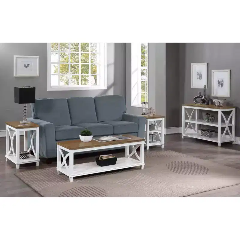 Coffee Table with Gray Top and White Frame - MDF, 47