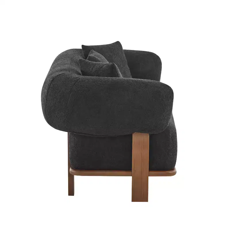 Christopher Knight Home Tadg 82 Rubberwood Boucle Upholstered 3 Seater Curved Sofa with 3 Pillows and Round Arm