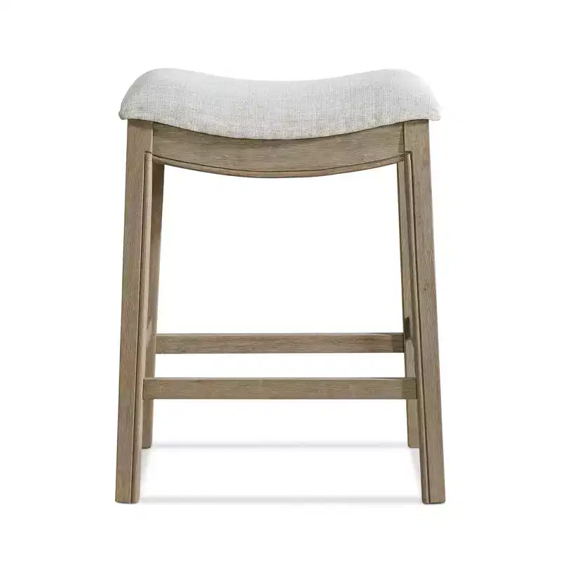 Grey Upholstered Backless Counter Stool, Reclaimed Oak Frame, 2-Pack