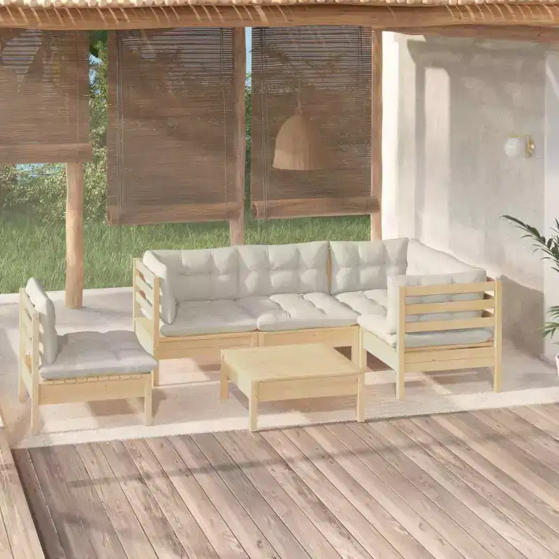 vidaXL Solid Pinewood Patio Lounge Set 6 Piece with Cushions