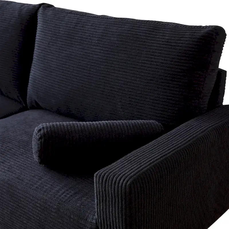 Mid-Century Modern Upholstered Sofa Couch with Rolled Pillows