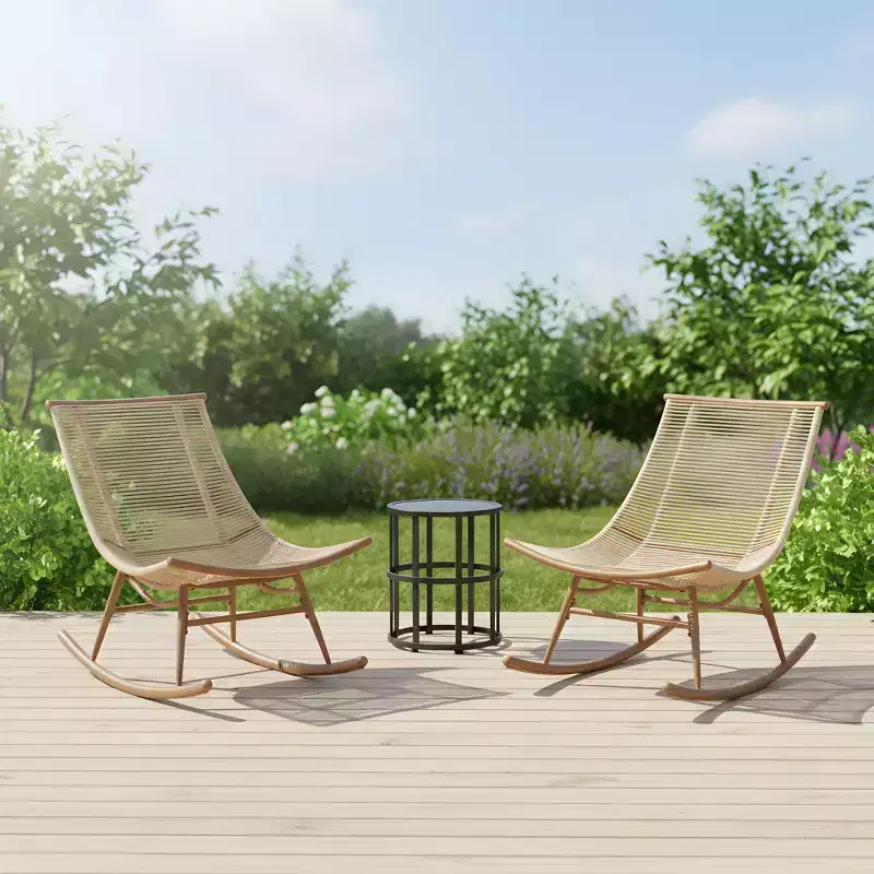 Christopher Knight Home Laure Modern Metal Patio Seating Set with Rocking Chairs and Ceramic Tabletop