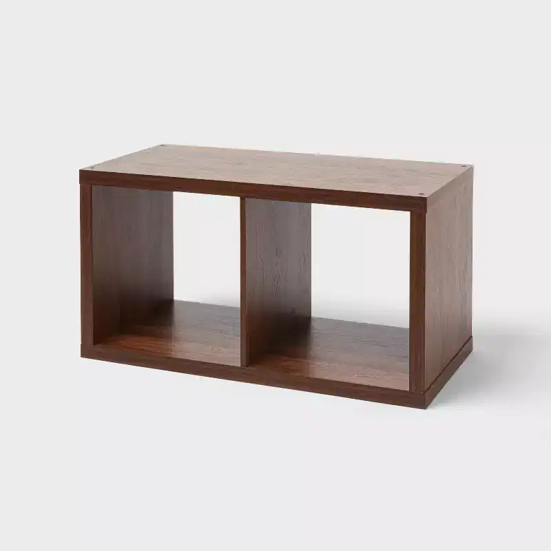 2-Cube Wood Decorative Organizer Shelf with Open Design, Walnut Finish