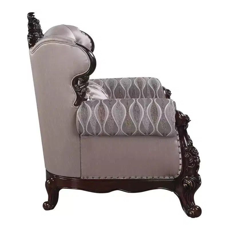Acme Furniture 70" Benbek Sofa Fabric and Antique Oak Finish : Tufted, 3-Seater, Leather Upholstery