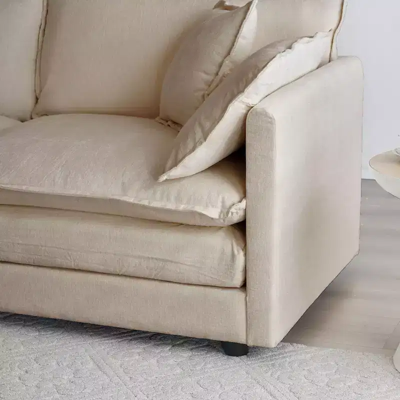 4 Piece Upholstered Sofa 1 Piece of 2 Seater Sofa and 2 Piece of Ottomans 2 Seater Loveseat Lounge with Ottomans Beige Chenille
