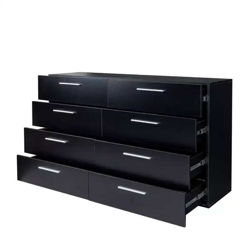 Karl Home 8-Drawer Black Particle Board 55.12in. W Chest of Drawer