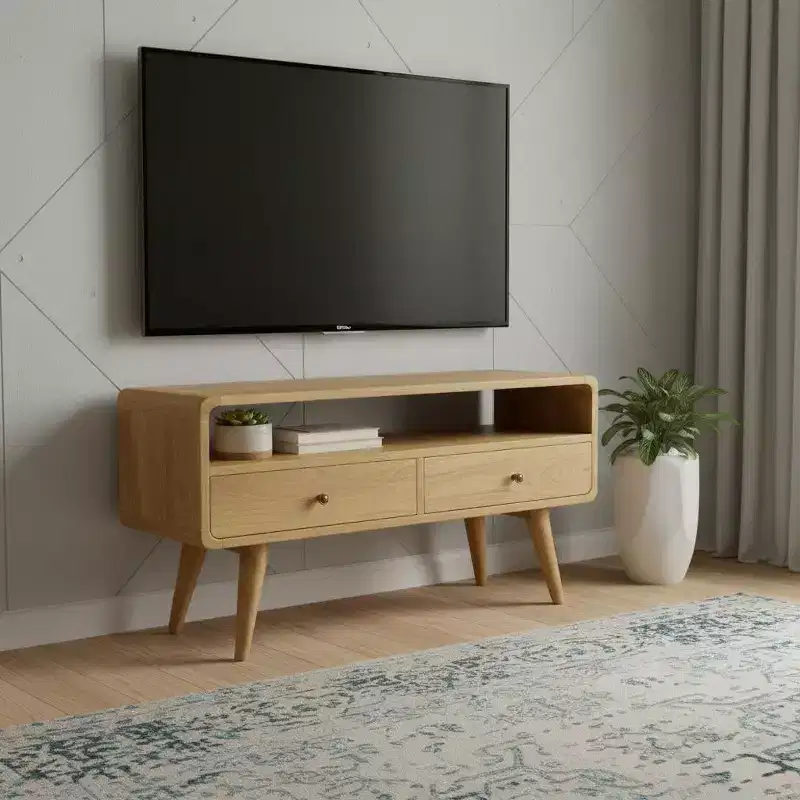 35 Oak Solid Wood Enclosed and Open Storage TV Stand
