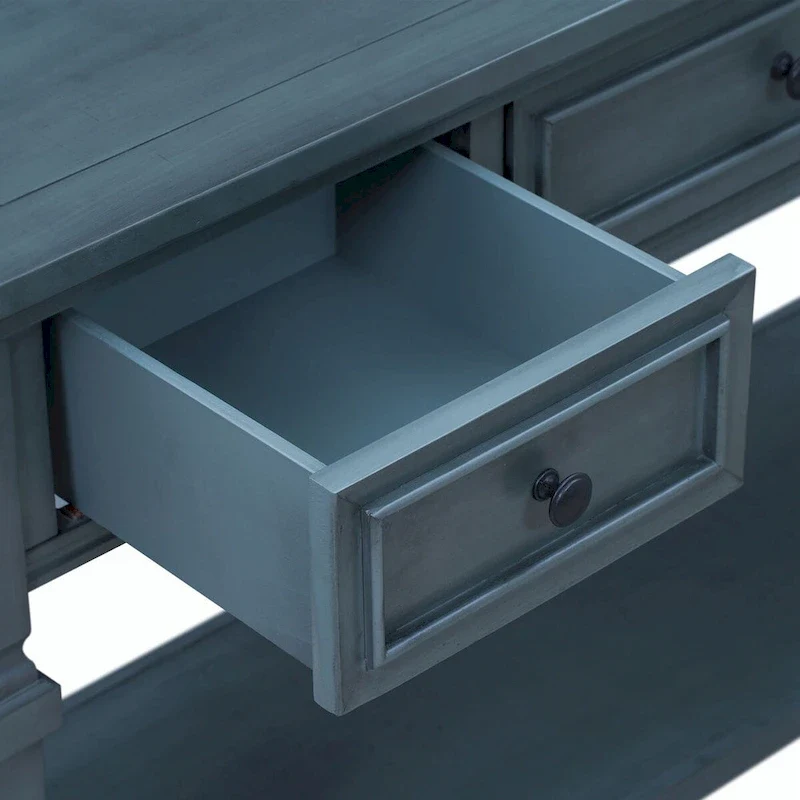 Retro Style Console Table with 3 Drawers and Open Bottom Shelf - Gray Wash