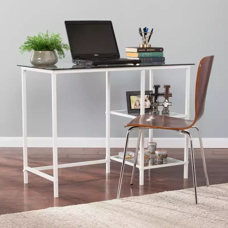Layton Metal/Glass Student Desk - White - SEI