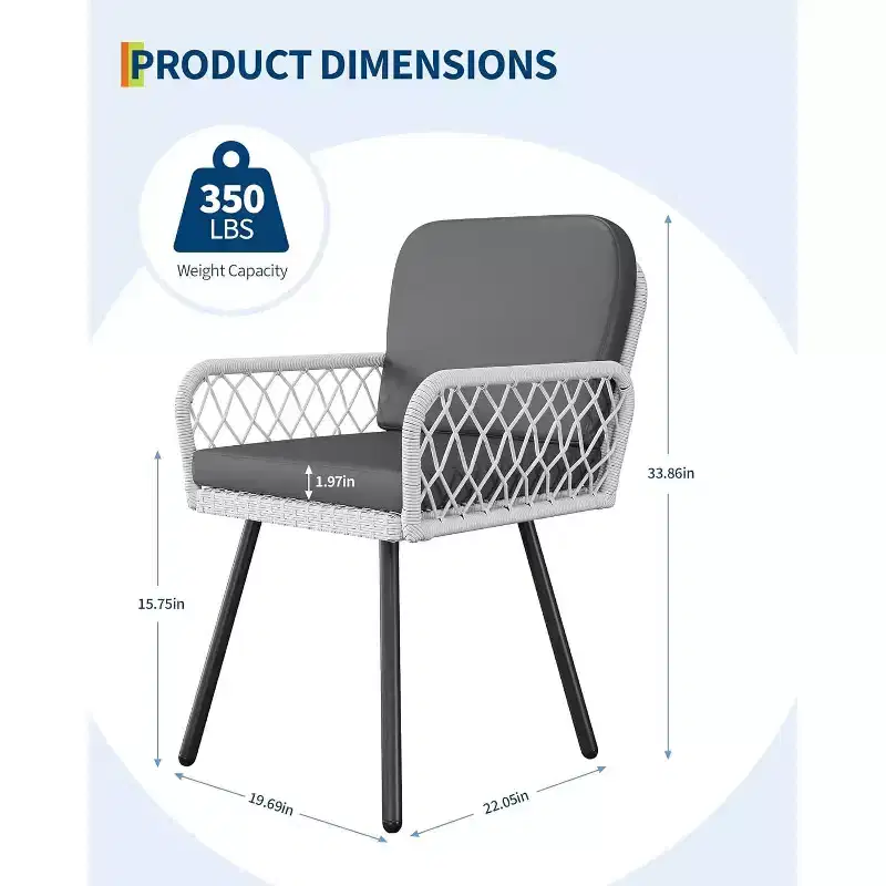 White & Black Rattan Patio Dining Chairs, Set of 4