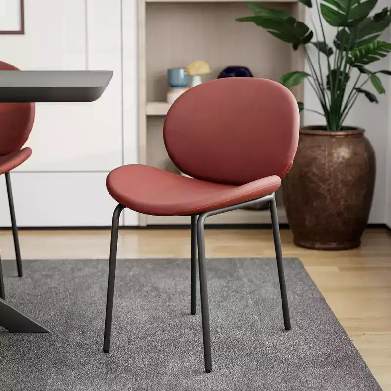 LeisureMod Servos Modern Dining Chair Set of 2  Upholstered PU Leather Seat with Curved Back and Metal Legs, Comfortable Kitchen, Dining Room, Cafe
