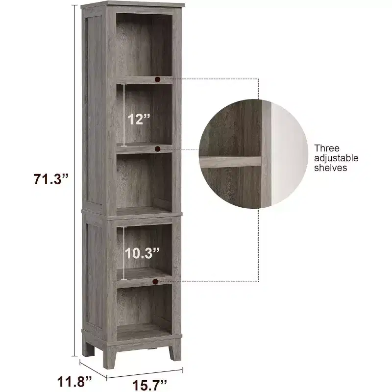 Narrow 5-Tier Corner Bookshelf with Wooden Legs - Country Style, Space-Saving Storage for Living Room & Bedroom