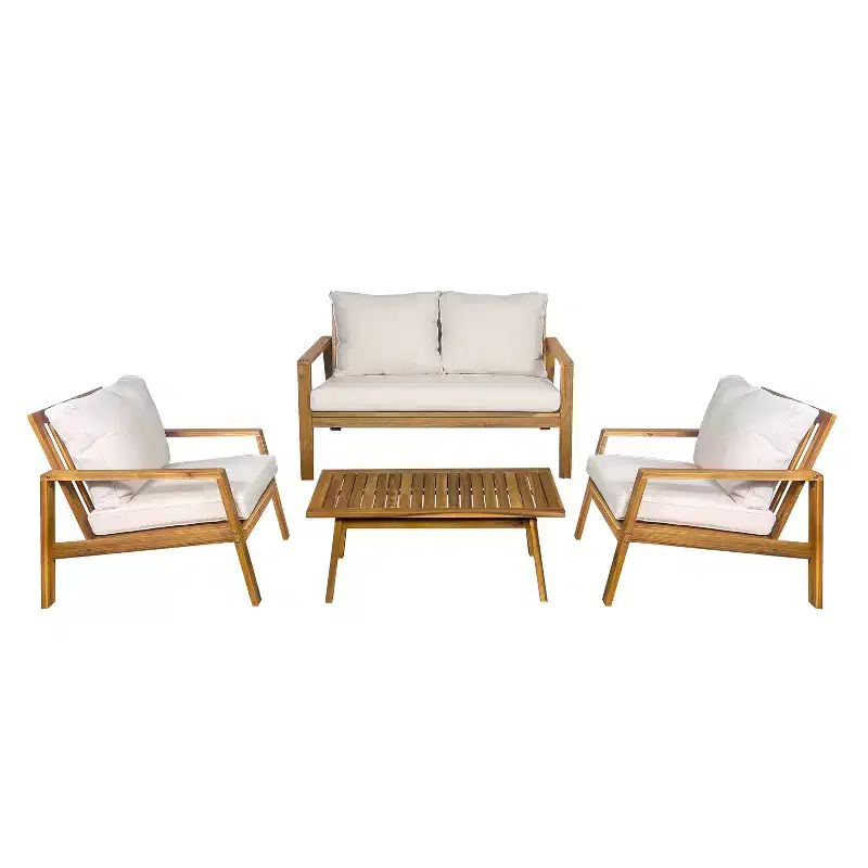 Kinger Home Cheryl 4-Piece Acacia Wood Patio Furniture Set Stylish Outdoor Patio Furniture with Waterproof Cushions