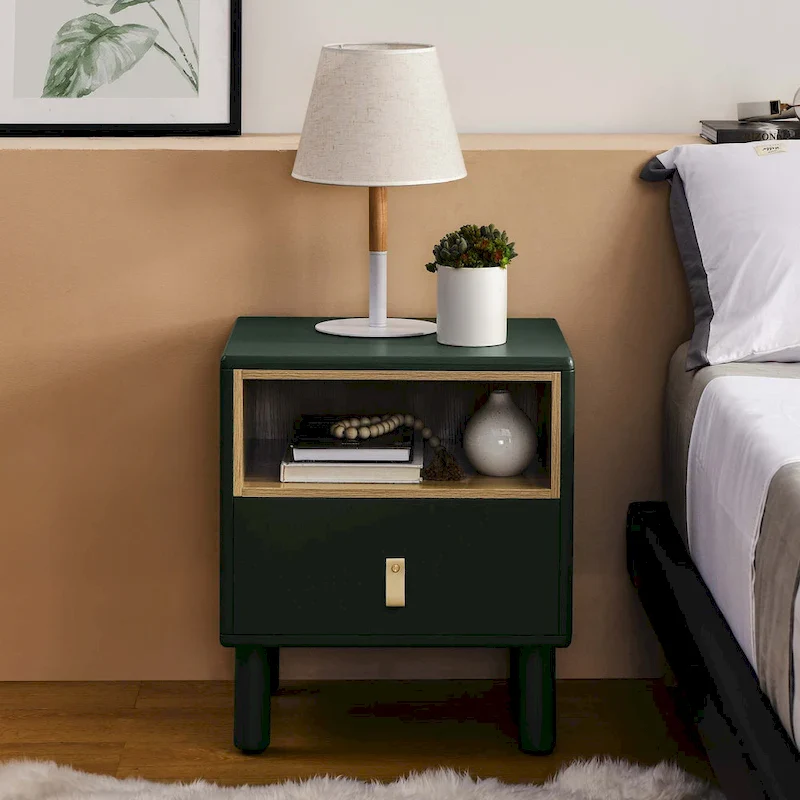 Bedside Table Nightstand with Drawer and Open Shelf