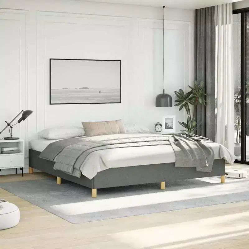 Bed Frame Dark gray Polyester fabric, plywood, engineered wood King