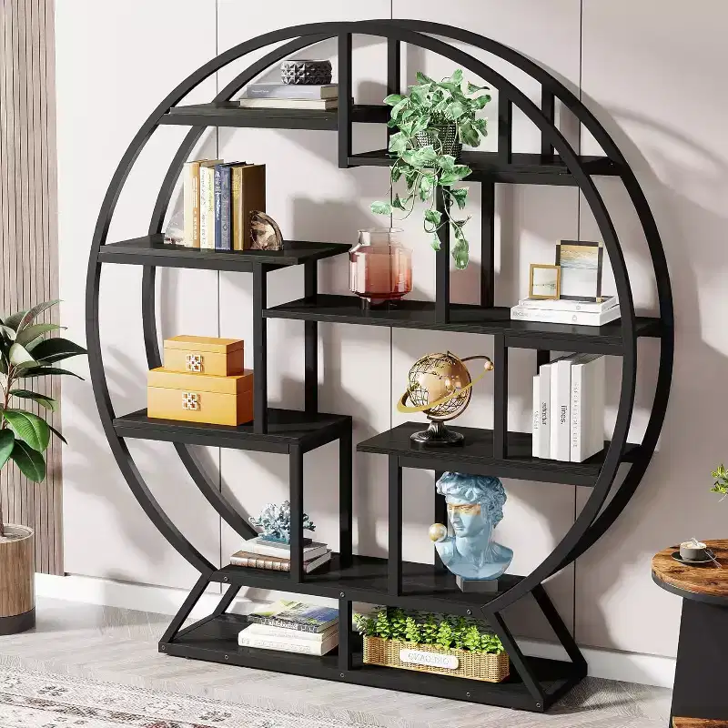 Tribesigns 62.2 Inch Bookshelf, Round Bookshelves Etagere Bookcase
