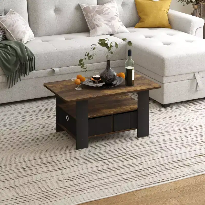31 Coffee Table Modern Living Room Furniture with Storage Bin Drawer & Open Shelf
