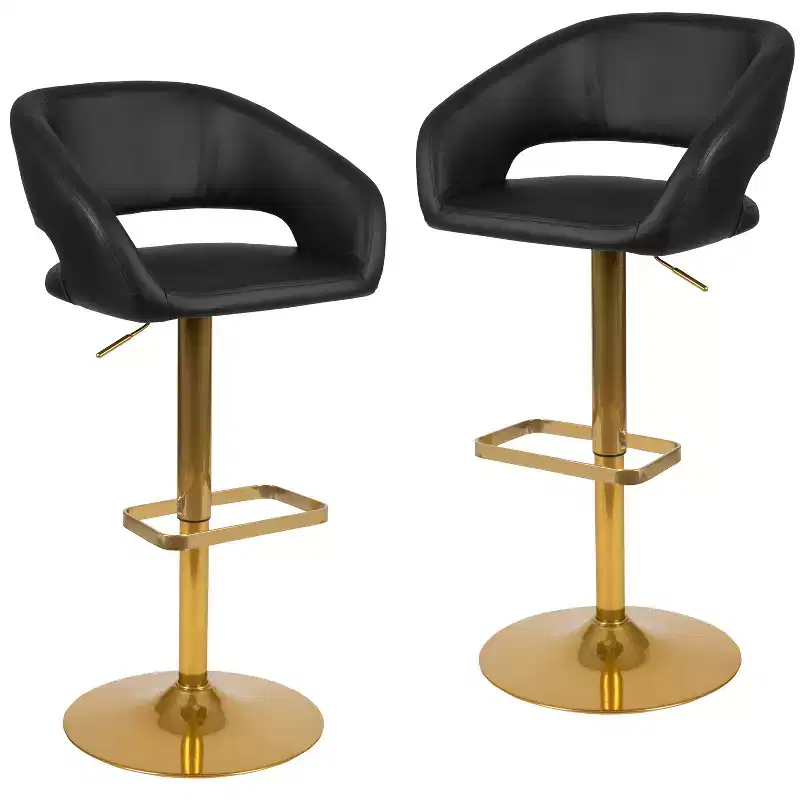 Contemporary Vinyl Adjustable Height Barstool with Rounded Mid-Back