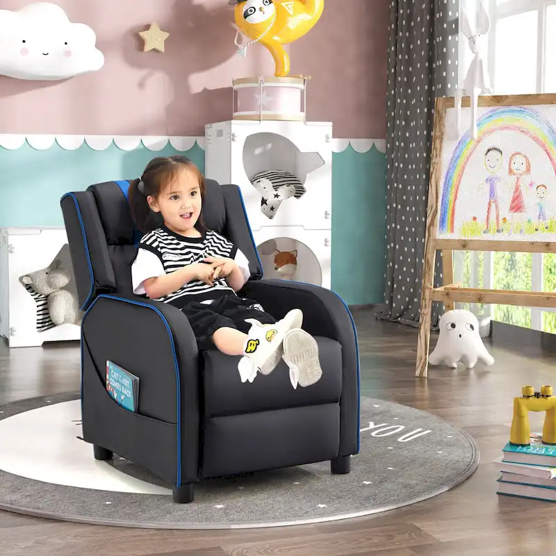Gymax Kids Recliner Chair Ergonomic Leather Sofa Armchair w/Footrest