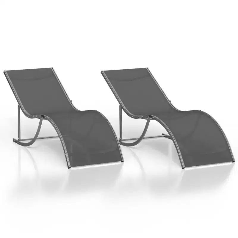 Set of 2 Aluminum Lounge Chairs - Ergonomic S-Shaped Outdoor Chaise Lounges, Rust-Resistant Poolside Recliners (Deep Gray)