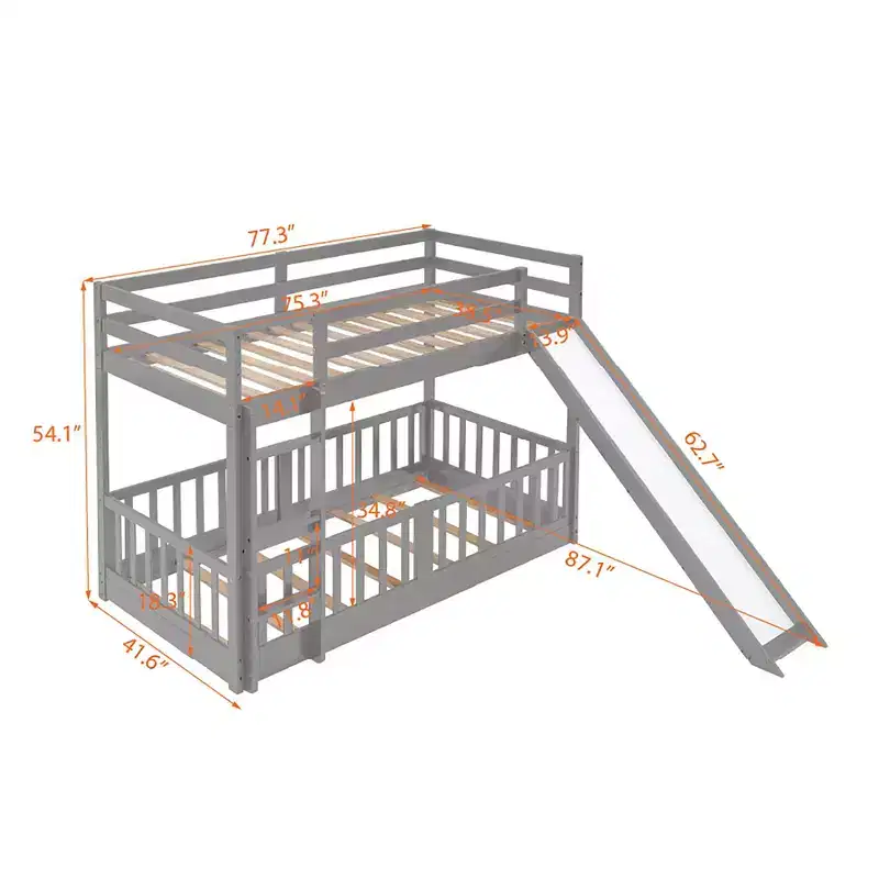 Twin Over Twin Bunk Bed with Slide and Ladder, White