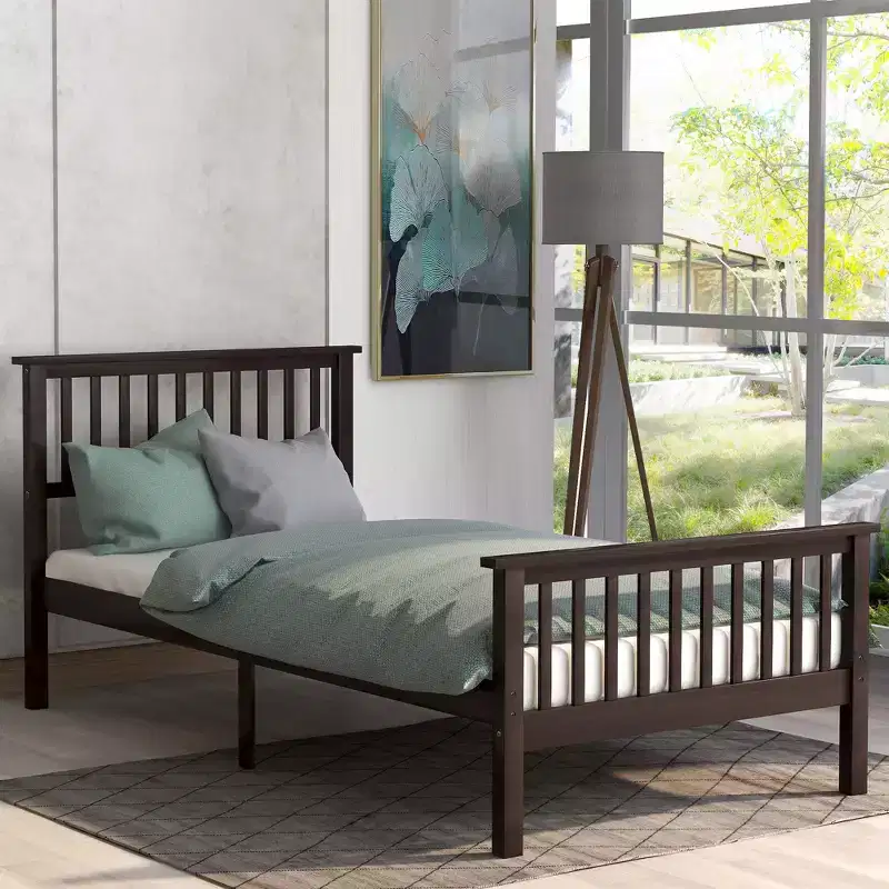 Twin Size Wood Platform Bed with Headboard and Footboard