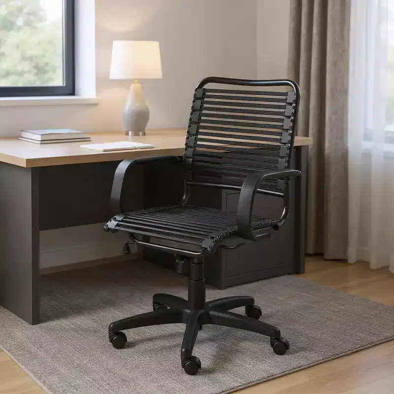 HomeRoots Black Adjustable Swivel Bungee Rolling Office Chair