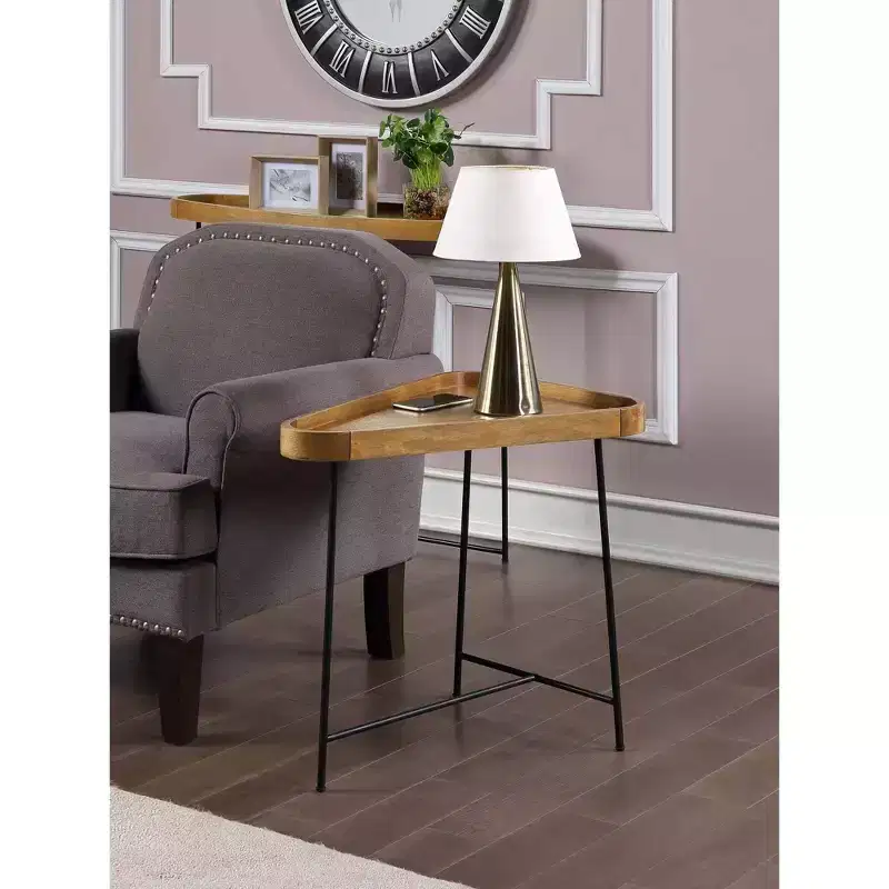 Lunar Triangle End Table Driftwood Top/Black Frame - Breighton Home: Metal Frame, MDF Tabletop, 24 Height, 27 Width