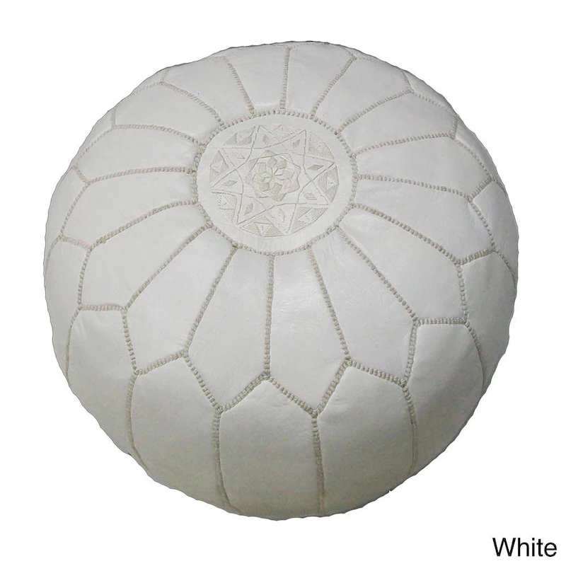 Handmade Contemporary Handmade Imported Genuine-leather Ottoman Pouf (Morocco)
