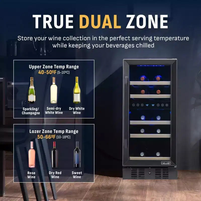 Newair 29-Bottle 14.8 Black Built-In Dual Zone Wine Fridge