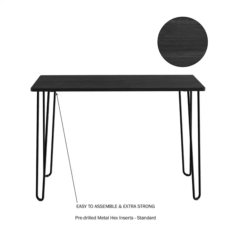 Hastings Home Modern Industrial Desk with Hairpin Legs, Woodgrain-Look and Steel Accent Home Office Furniture
